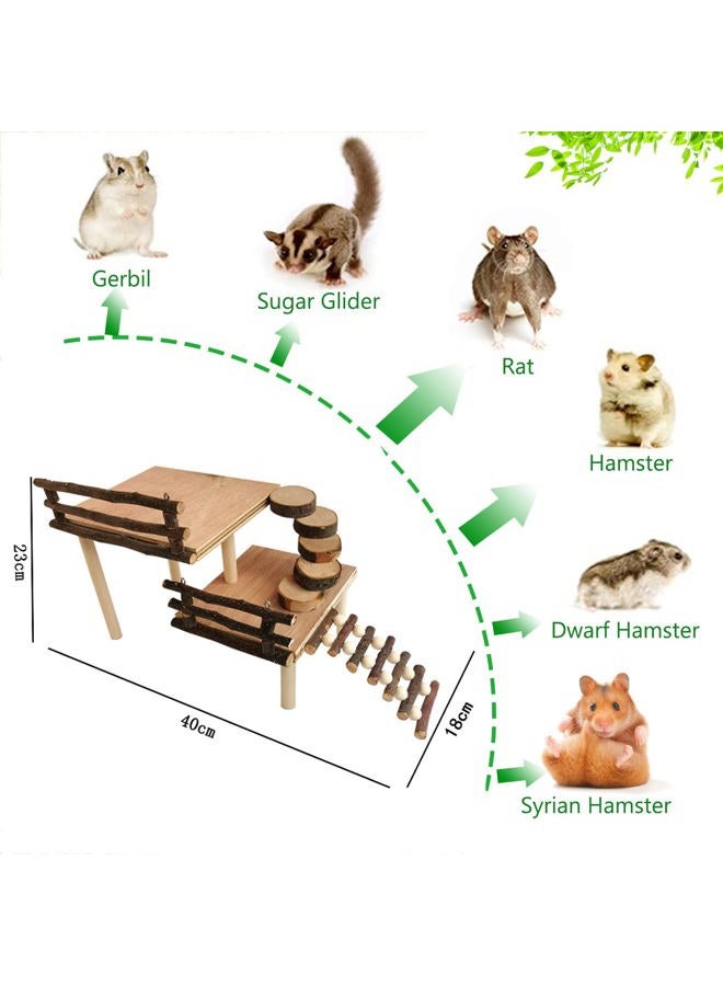 RoseFlower Wooden Hamster Platform for Cage, Hamster Playground Climbing Toy, Small Animals Pets Exercise Activity Set, Natural Living Climb System with Ladder Bridge for Gerbil Syrian Dwarf Hamster - Image 2