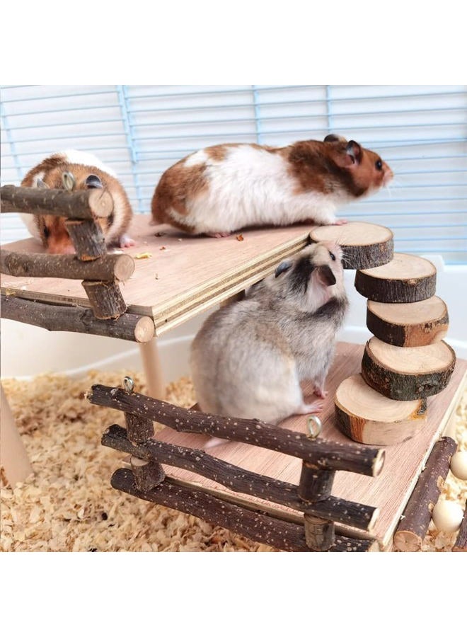 RoseFlower Wooden Hamster Platform for Cage, Hamster Playground Climbing Toy, Small Animals Pets Exercise Activity Set, Natural Living Climb System with Ladder Bridge for Gerbil Syrian Dwarf Hamster - Image 5