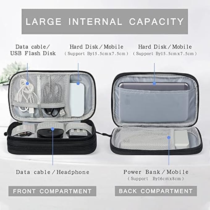 rayihni ELECTRONICS ACCESSORIES ORGANISER BAG TRAVEL CABLE ORGANISER BAG PORTABLE WATERPROOF DOUBLE LAYERS ALL-IN-ONE CARRY TRAVEL GADGET BAG FOR CABLE,SD CARDS,CHARGER,POWER BANK, HEADPHONE,BLACK - Image 3