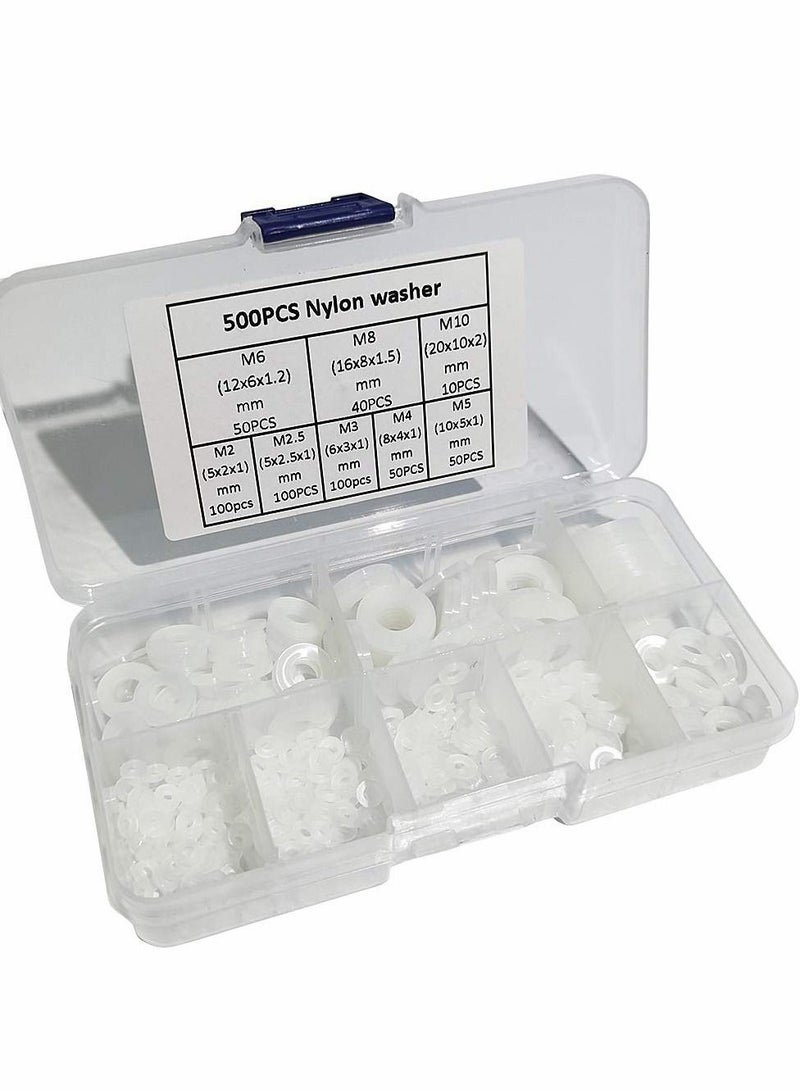 Nylon Washer, Flat washer Plastic flat washer Flat gasket Round spacer washers Seal ring Spacer washer Washer round glat，for Industrial Fixings 500 Pcs - Image 1