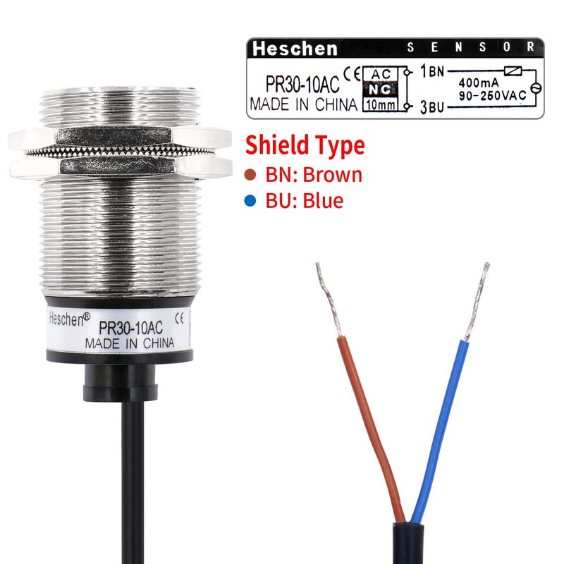 Heschen M30 Inductive Approach Proximity Sensor Switch, PR30-10AC, Cylindrical Type, Detector Distance 10mm, AC100-240V, Shield Type, 2-Wire, NC(Normally Closed) - Image 4