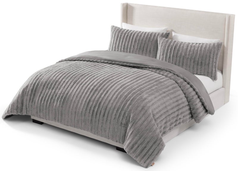 UGG Kenzie Comforter Set with 2 Pillow Shams Plush Faux Fur Bedding Soft Warm Down Alternative Comforter Washable Hypoallergenic Fluffy Blanket Set for Bedroom, King/California King Size, Seal - Image 1