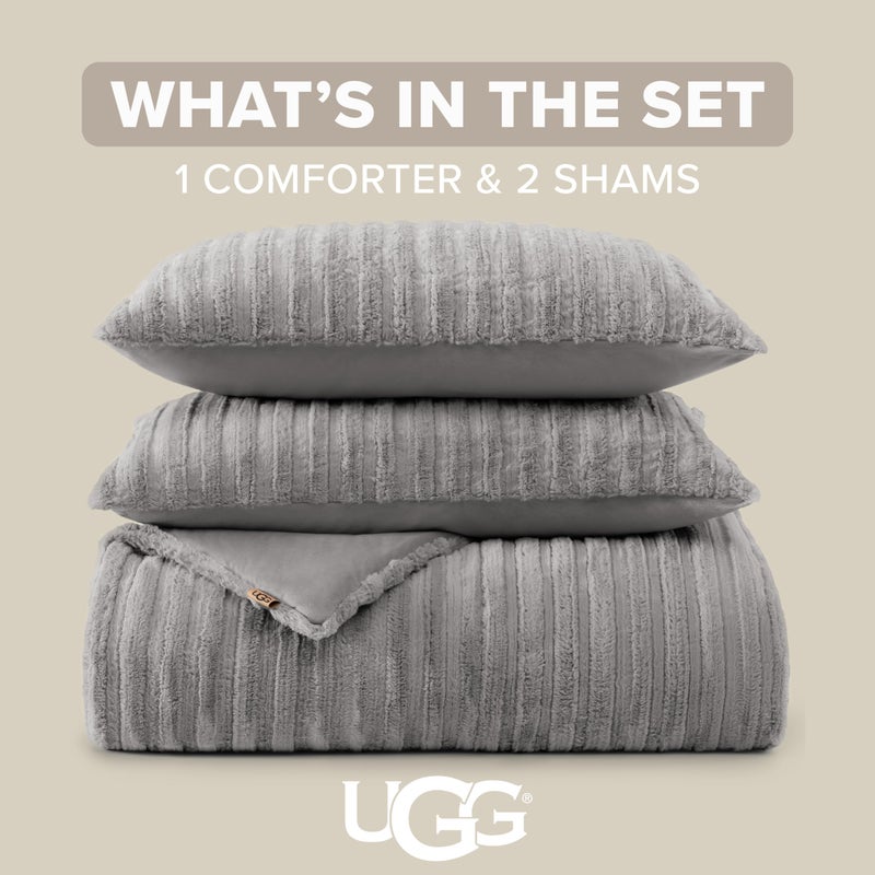 UGG Kenzie Comforter Set with 2 Pillow Shams Plush Faux Fur Bedding Soft Warm Down Alternative Comforter Washable Hypoallergenic Fluffy Blanket Set for Bedroom, King/California King Size, Seal - Image 3