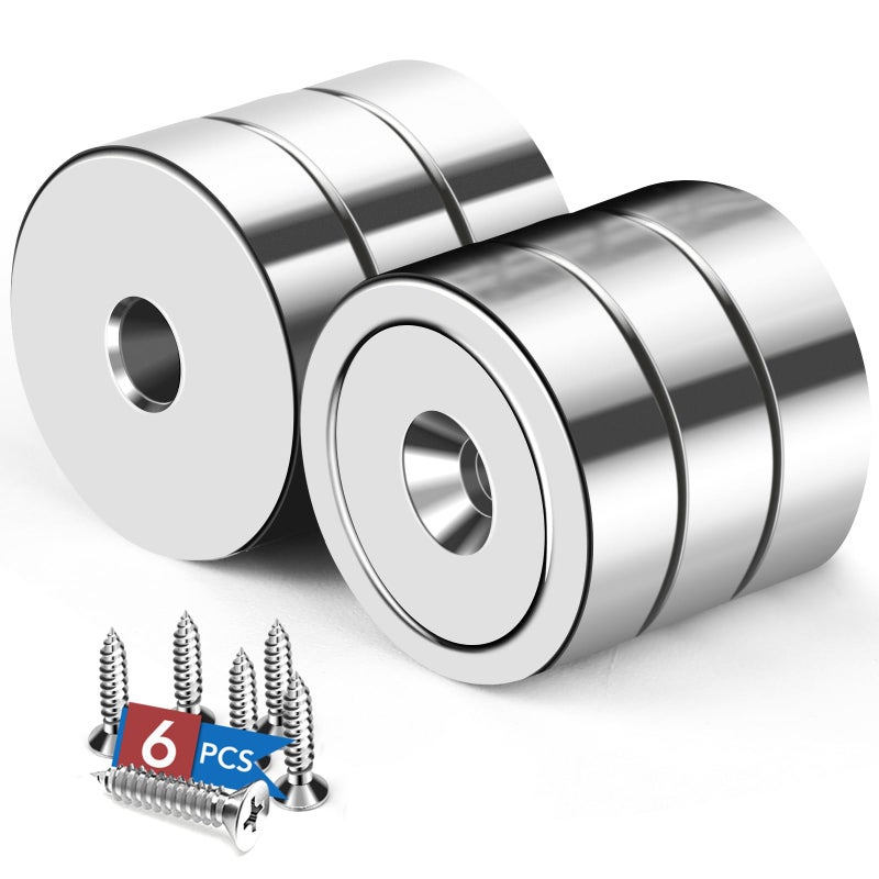 LOVIMAG 20LBS Neodymium Magnets, 6Pack Rare Earth Magnets with Matching Screws, for Kitchen Doors, Tool Room, Lifting - 0.63x0.19inch - Image 1