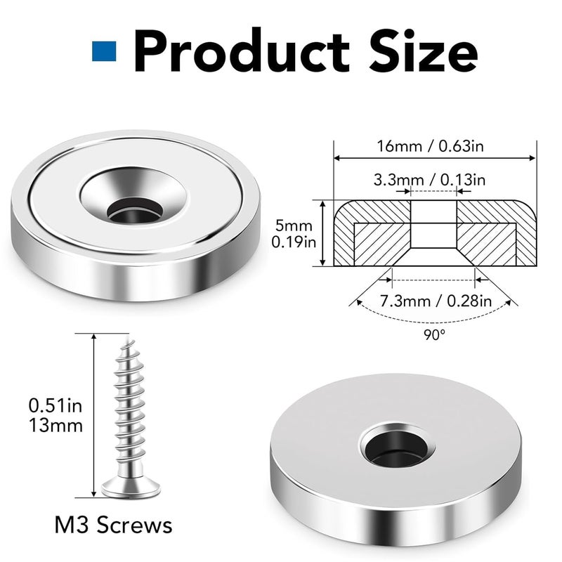 LOVIMAG 20LBS Neodymium Magnets, 6Pack Rare Earth Magnets with Matching Screws, for Kitchen Doors, Tool Room, Lifting - 0.63x0.19inch - Image 2