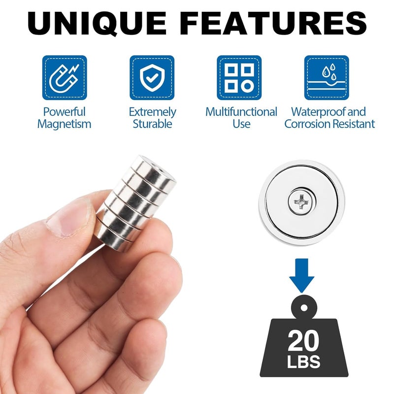 LOVIMAG 20LBS Neodymium Magnets, 6Pack Rare Earth Magnets with Matching Screws, for Kitchen Doors, Tool Room, Lifting - 0.63x0.19inch - Image 5