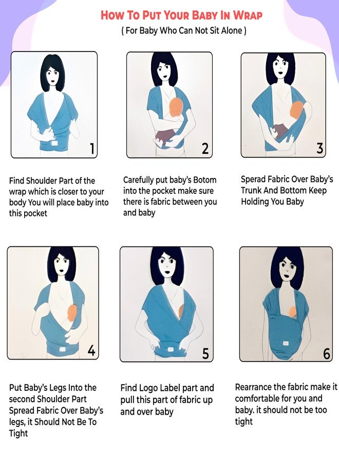 Bembika Adjustable Hands-Free Baby Sling Carrier Lightweight, Foldable Baby Wrap & Newborn Carrier Comfortable, Travel-Friendly Baby Wrapping Cloth-(Sapphire 0-18 Months |3-12 Kg) - Image 2