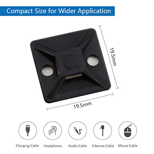 10Gtek Self Adhesive Cable Tie Mounts - 3M Strongly Adhesive-Backed Zip Tie Base Holders for Home, Office Cable Wire Management(19.5mm x 19.5mm, Black, 100pack) - Image 2