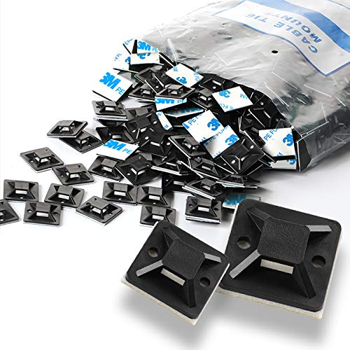 10Gtek Self Adhesive Cable Tie Mounts - 3M Strongly Adhesive-Backed Zip Tie Base Holders for Home, Office Cable Wire Management(19.5mm x 19.5mm, Black, 100pack) - Image 1