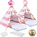 Lemosae 2 Pack Kids Teepee Tent with MattressFitted SheetLight StringWashable Natural Cotton Toddler Play Tent for Girls Boys Indoor Outdoor Sleepover Slumber Birthday PartyPink and White - Image 2