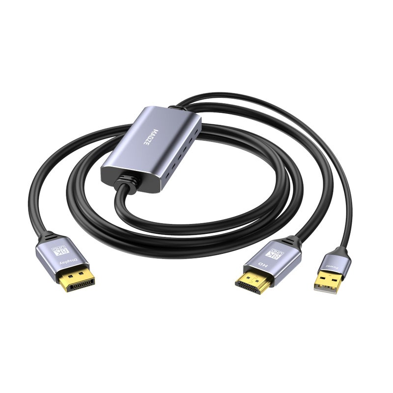 Maqze 8K HDMI to Displayport Cable, 4K@120Hz HDMI 2.1 to Displayport 1.4 Adapter, USB Power, for Laptops, Discrete GPUs, PS5, and Xbox Series X, and Gaming Monitors - Image 1