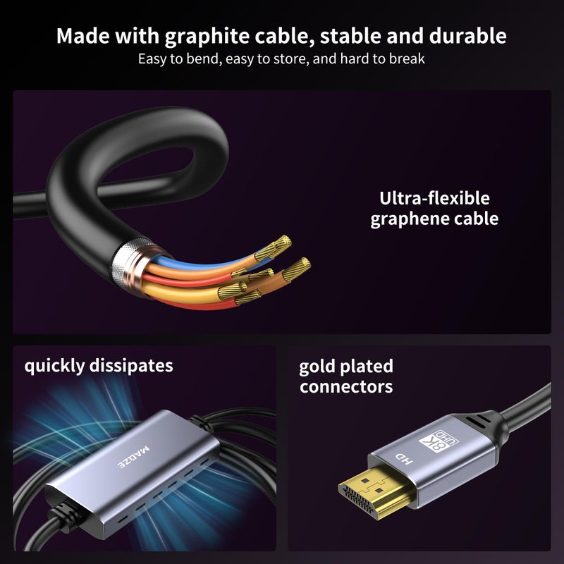 Maqze 8K HDMI to Displayport Cable, 4K@120Hz HDMI 2.1 to Displayport 1.4 Adapter, USB Power, for Laptops, Discrete GPUs, PS5, and Xbox Series X, and Gaming Monitors - Image 5