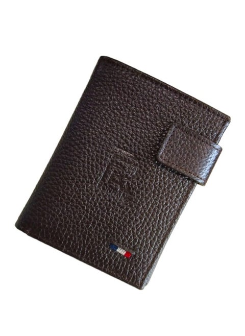 Tri-Fold Brown Leather Wallet For Mens, Brown Leather Grain Popper Wallet