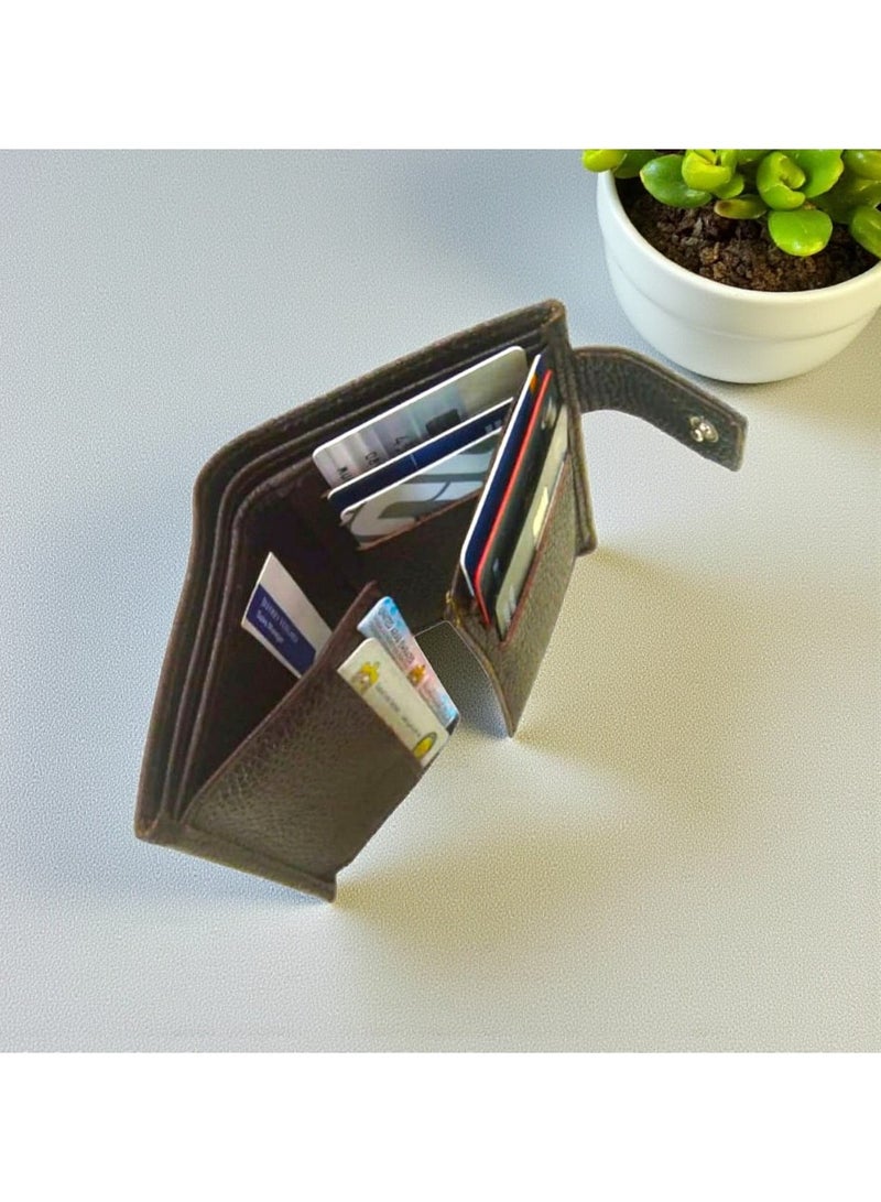 فيروهيد محفظة جلدية فاخرة للرجال - تصميم رفيع ثنائي الطي مع قفل كبس - فتحات متعددة للبطاقات، ونافذة لبطاقة الهوية، وحجرة للنقود - محفظة بنية للرجال - Image 2
