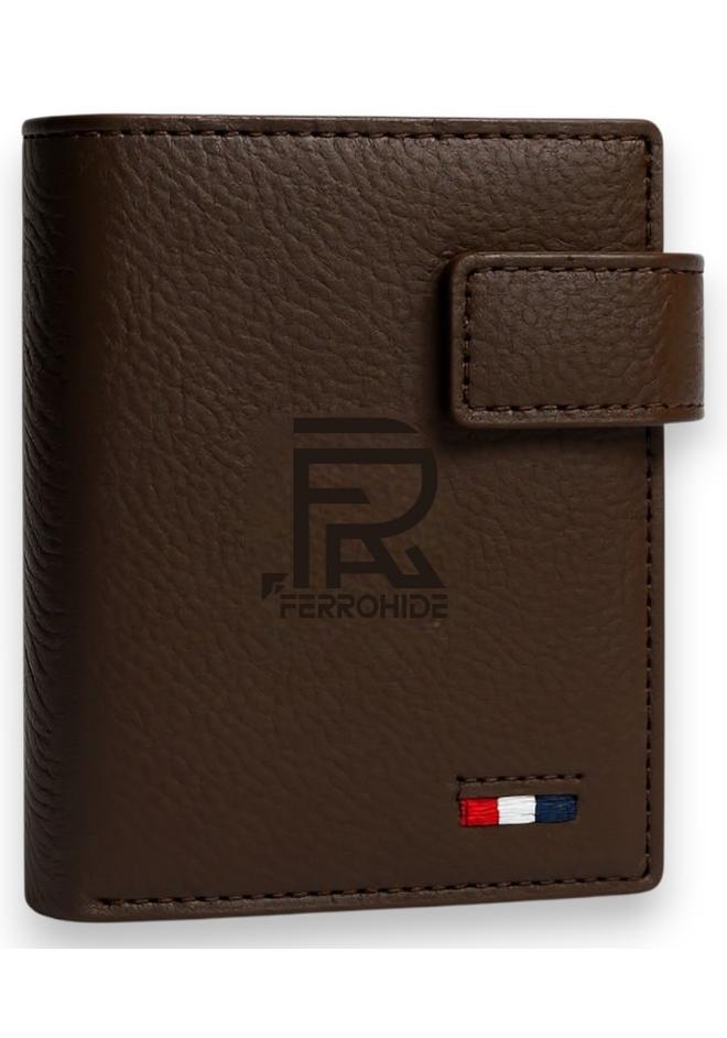 فيروهيد محفظة جلدية فاخرة للرجال - تصميم رفيع ثنائي الطي مع قفل كبس - فتحات متعددة للبطاقات، ونافذة لبطاقة الهوية، وحجرة للنقود - محفظة بنية للرجال - Image 1