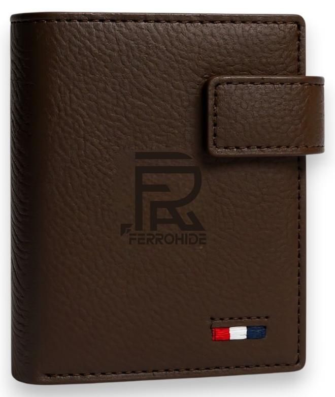 FERROHIDE Men’s Premium Leather Wallet – Slim Bifold Design with Snap Closure – Multiple Card Slots, ID Window & Cash Compartment – Brown Wallet for Men - Image 1