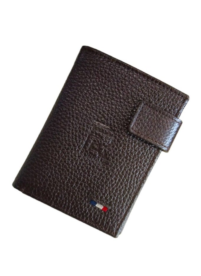 Forhans - Tri-Fold Brown Leather Wallet For Mens, Brown Leather Grain Popper Wallet - Image 1