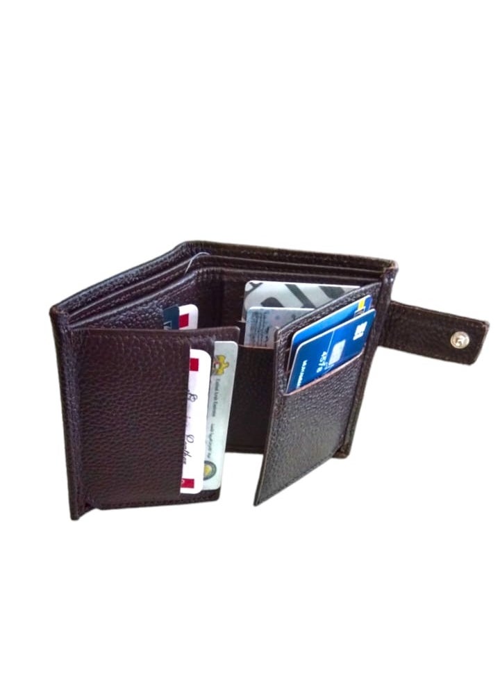 Forhans - Tri-Fold Brown Leather Wallet For Mens, Brown Leather Grain Popper Wallet - Image 1