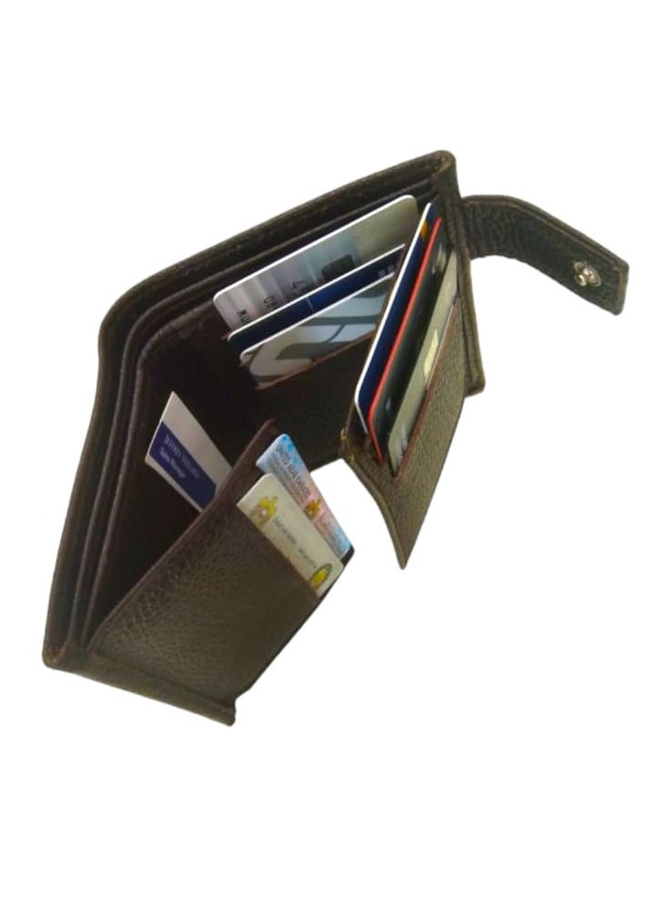 Forhans - Tri-Fold Brown Leather Wallet For Mens, Brown Leather Grain Popper Wallet - Image 1