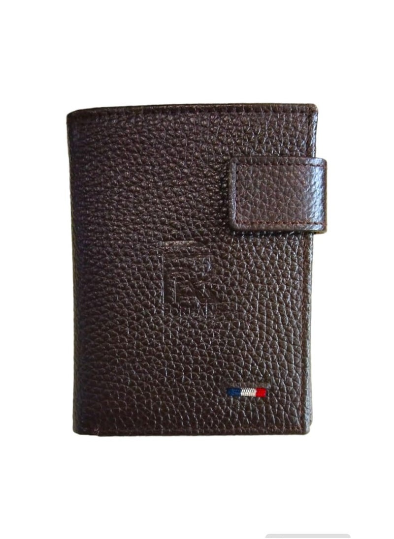 Forhans - Tri-Fold Brown Leather Wallet For Mens, Brown Leather Grain Popper Wallet - Image 1