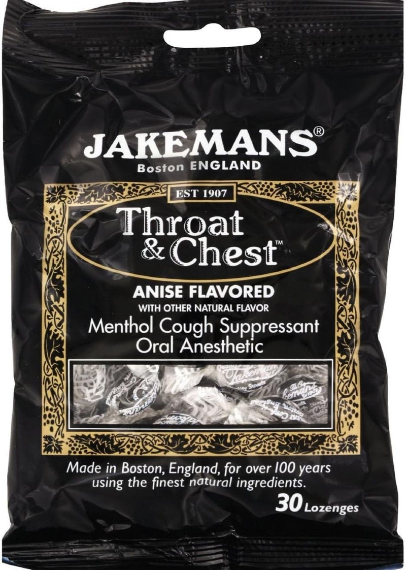 Jakemans Lozenge - Throat and Chest - Licorice - 30 Count