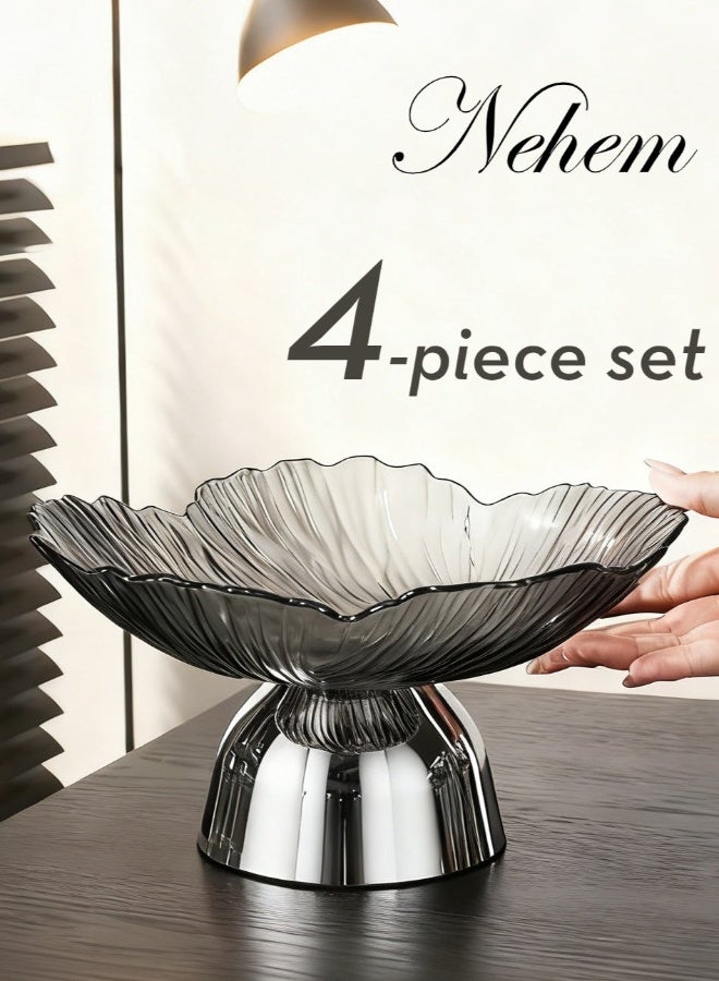 nehem 4 PCS Clear Serving Tray, Serving Plate, Elegant Floral Pattern Clear Trays, Spill-Proof Tray,Decorative Serving Tray for Candy, Fruit, Nuts & Desserts - Image 2
