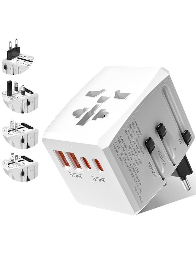 محول السفر العالمي مع منفذين USB C وUSB A ، محول توصيل عالمي 30W ، محول السفر الدولي (أبيض) للاتحاد الأوروبي والولايات المتحدة والمملكة المتحدة وأستراليا وتايلاند وغيرها من البلدان - Image 1