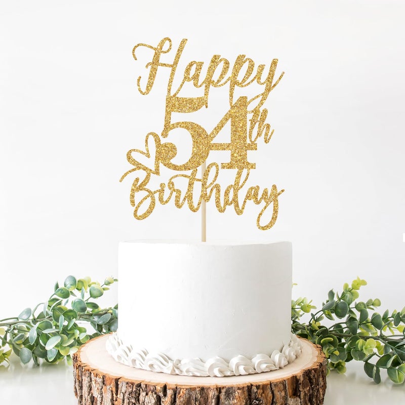 Yotawebery Happy 54th Birthday Cake Topper  54 Birthday Decorations for Women/Men  Cheers to 54 Years  Hello 54  54th Happy Birthday Party Decorations Gold Glitter - Image 3