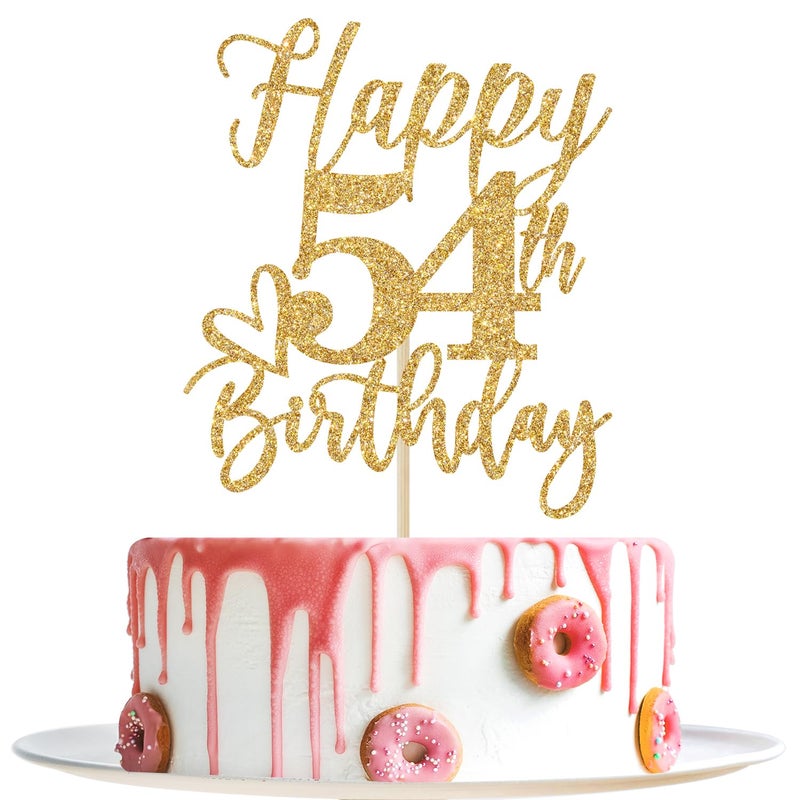 Yotawebery Happy 54th Birthday Cake Topper  54 Birthday Decorations for Women/Men  Cheers to 54 Years  Hello 54  54th Happy Birthday Party Decorations Gold Glitter - Image 1