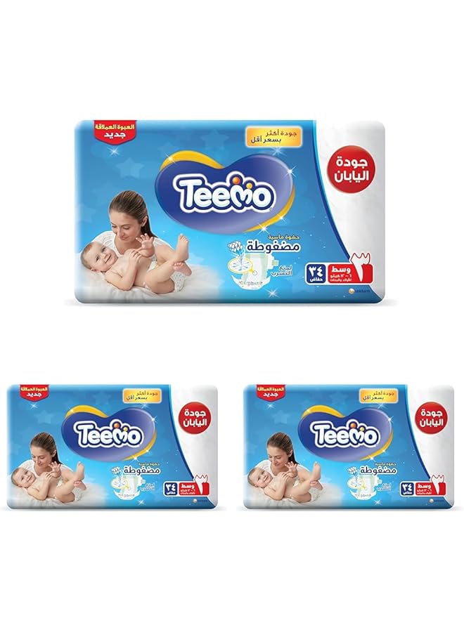 Teemo Compressed Diamond Pad Size 3 Medium 6 12 Kg 34 Diapers (Pack Of 3) - Image 1