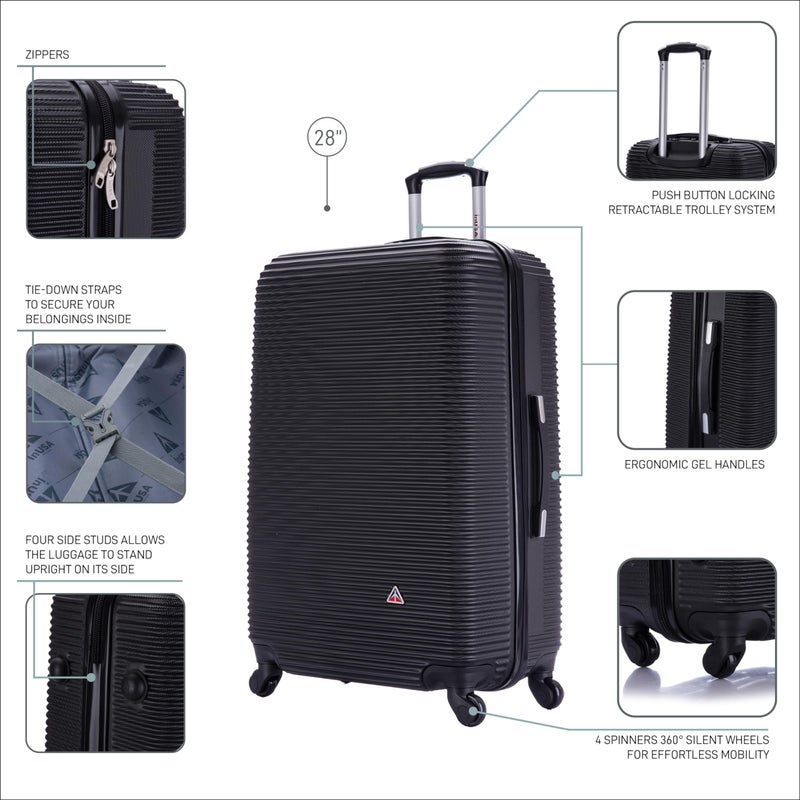 InUSA ROYAL Hardside Spinner Luggage with Ergonomic Handles | Spacious Travel Suitcase with Four Spinner Wheels and Studs | 28 Inch Large Hardside Spinner Luggage | Black - Image 3
