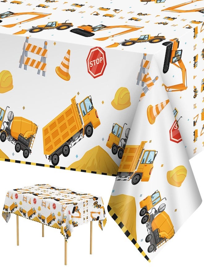 Litmitfu 2 Pack Construction Table Cloth - Dump Truck Tablecloth, Plastic Disposable Rectangle Yellow Trucks Themed Table Cover for Construction Birthday Party Supplies Tables Decorations Favors, 87 x 51 Inch - Image 1