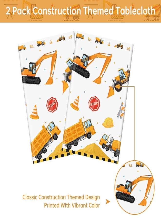 Litmitfu 2 Pack Construction Table Cloth - Dump Truck Tablecloth, Plastic Disposable Rectangle Yellow Trucks Themed Table Cover for Construction Birthday Party Supplies Tables Decorations Favors, 87 x 51 Inch - Image 4