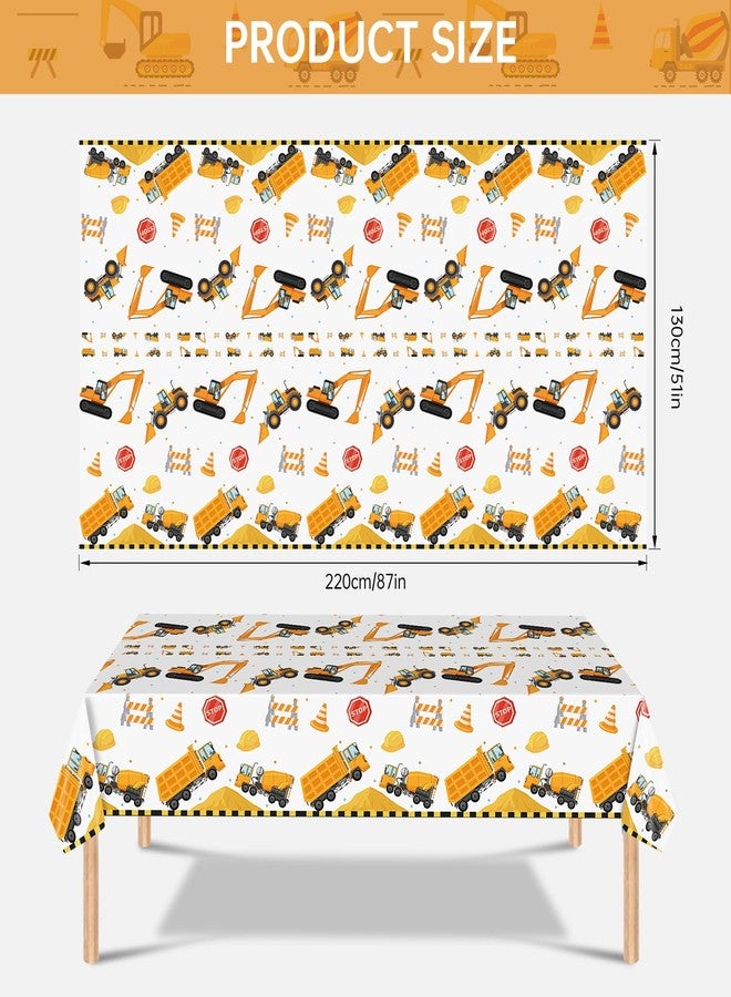 Litmitfu 2 Pack Construction Table Cloth - Dump Truck Tablecloth, Plastic Disposable Rectangle Yellow Trucks Themed Table Cover for Construction Birthday Party Supplies Tables Decorations Favors, 87 x 51 Inch - Image 3