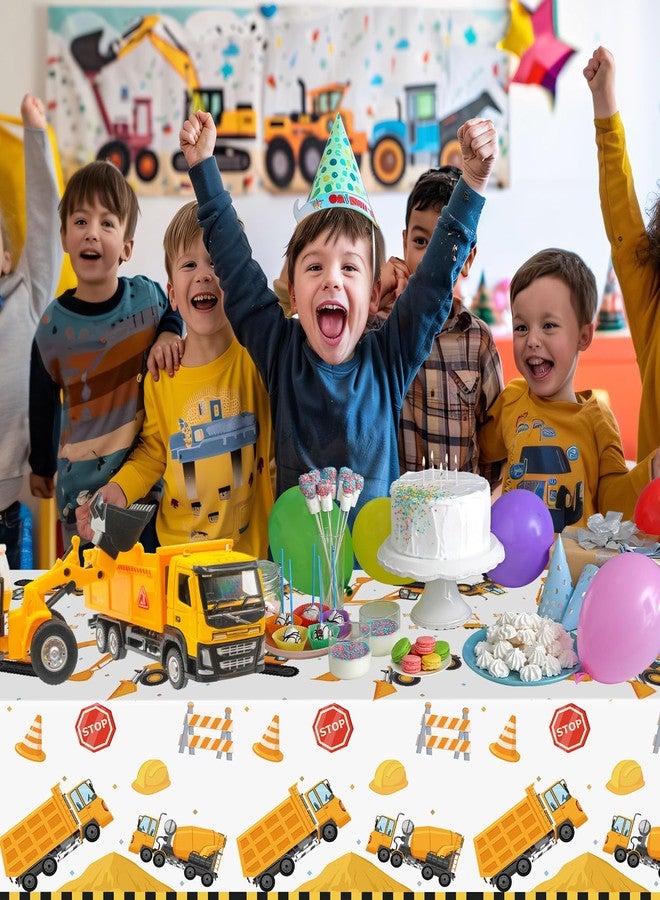 Litmitfu 2 Pack Construction Table Cloth - Dump Truck Tablecloth, Plastic Disposable Rectangle Yellow Trucks Themed Table Cover for Construction Birthday Party Supplies Tables Decorations Favors, 87 x 51 Inch - Image 2
