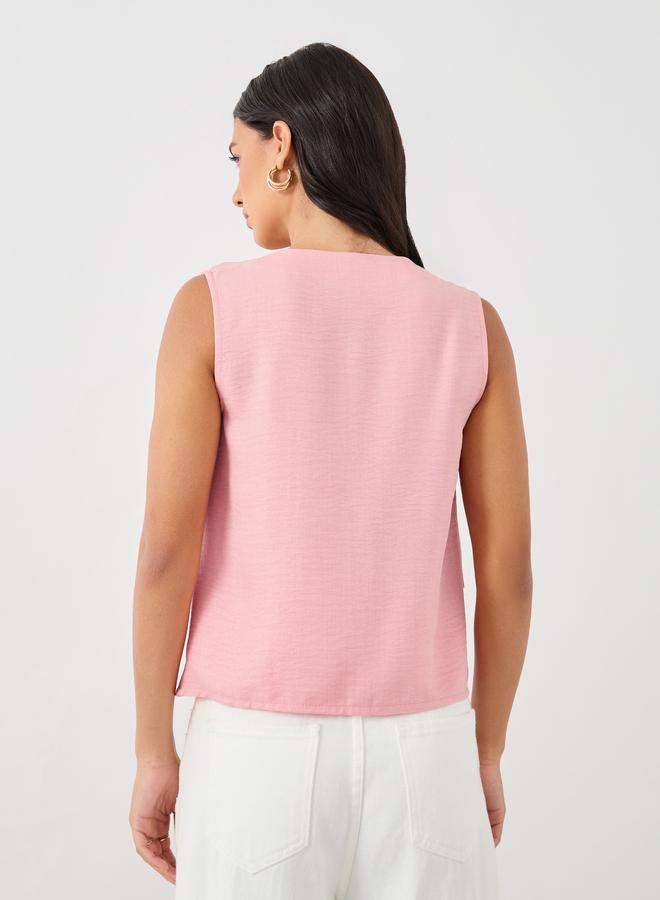 Styli Solid Flap Pocket Boxy Fit Waistcoat With Buttons - Image 4