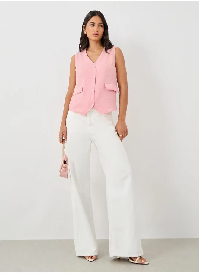 Styli Styli Solid Flap Pocket Boxy Fit Waistcoat with Buttons