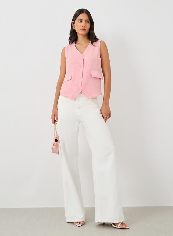 Styli Solid Flap Pocket Boxy Fit Waistcoat With Buttons - Image 2