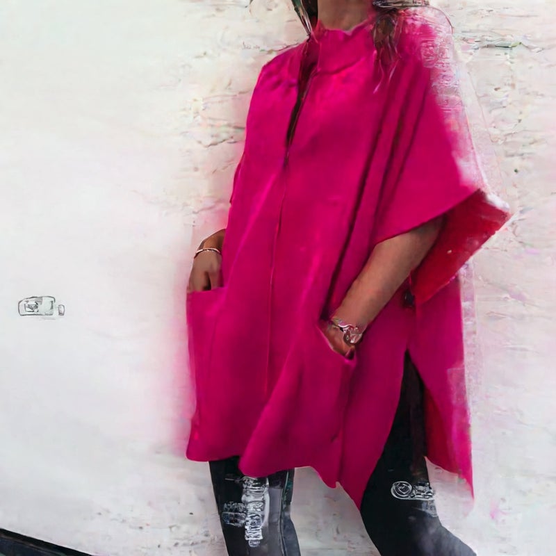 سترة نسائية فضفاضة بياقة قائمة وسحاب - Image 2