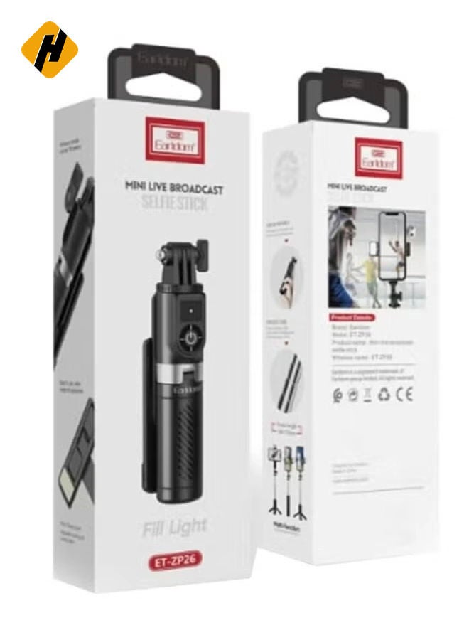 Earldom ET-ZP26 Bluetooth Remote Control Monopod Selfie & Mini Tripod with Fill Light for Live Broadcast, Black