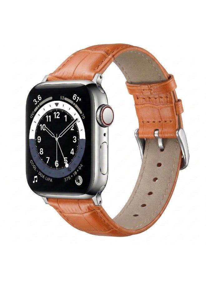 عام سوار ساعة من جلد التمساح من متجر Luxsy متوافق مع ساعات Apple Watch مقاس 42 مم، 44 مم، 45 مم، 46 مم، 49 مم، مزود بإبزيم من الفولاذ المقاوم للصدأ، سوار بديل فاخر للرجال والنساء (بني فاتح) - Image 4