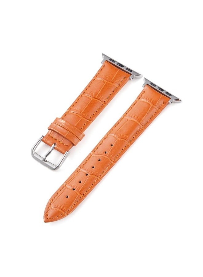 عام سوار ساعة من جلد التمساح من متجر Luxsy متوافق مع ساعات Apple Watch مقاس 42 مم، 44 مم، 45 مم، 46 مم، 49 مم، مزود بإبزيم من الفولاذ المقاوم للصدأ، سوار بديل فاخر للرجال والنساء (بني فاتح) - Image 1