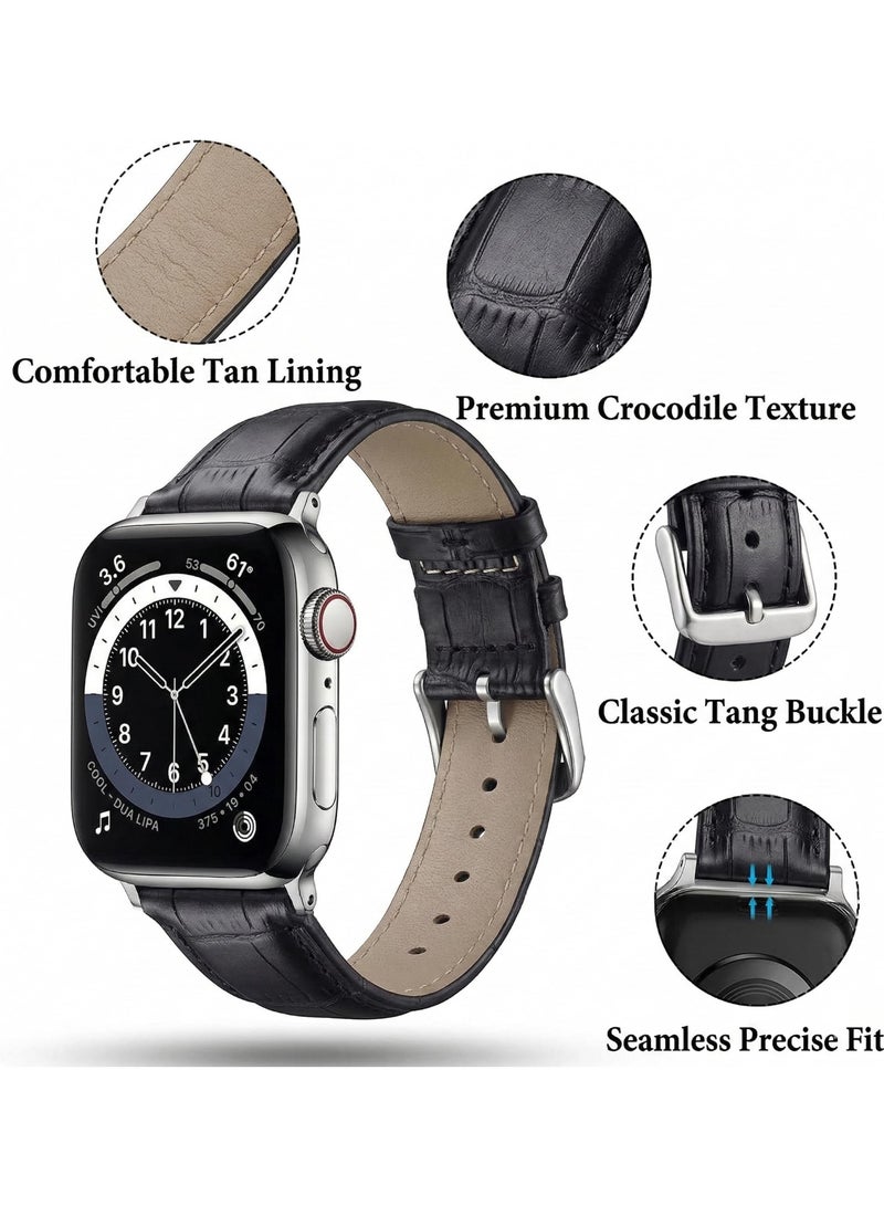 عام سوار ساعة من جلد التمساح من متجر Luxsy متوافق مع ساعات Apple Watch مقاس 42 مم، 44 مم، 45 مم، 46 مم، 49 مم، مزود بإبزيم من الفولاذ المقاوم للصدأ، سوار بديل فاخر للرجال والنساء (بني فاتح) - Image 5