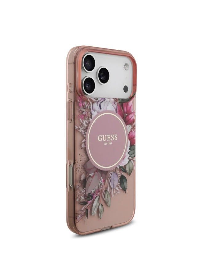 GUESS iPhone 17 Pro Max MagSafe Case IML With Flowers Pattern & Lanyard / Easy Snap On / Drop Protection / Slim Profile / Lightweight Back Cover - Pink - Image 5