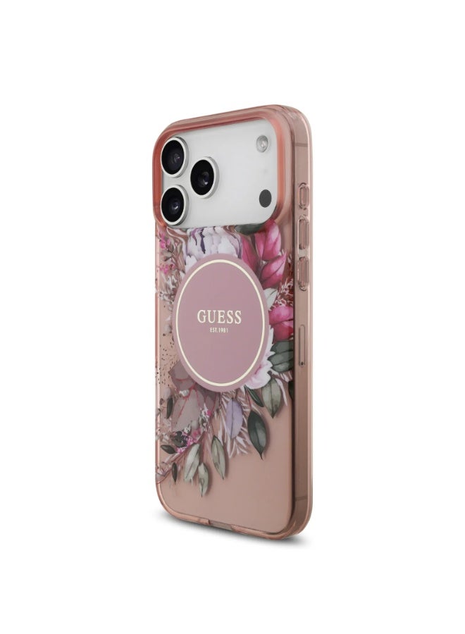GUESS iPhone 17 Pro Max MagSafe Case IML With Flowers Pattern & Lanyard / Easy Snap On / Drop Protection / Slim Profile / Lightweight Back Cover - Pink - Image 3