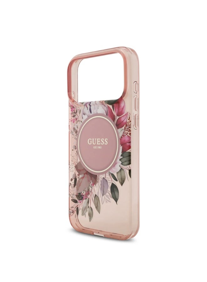 GUESS iPhone 17 Pro Max MagSafe Case IML With Flowers Pattern & Lanyard / Easy Snap On / Drop Protection / Slim Profile / Lightweight Back Cover - Pink - Image 4