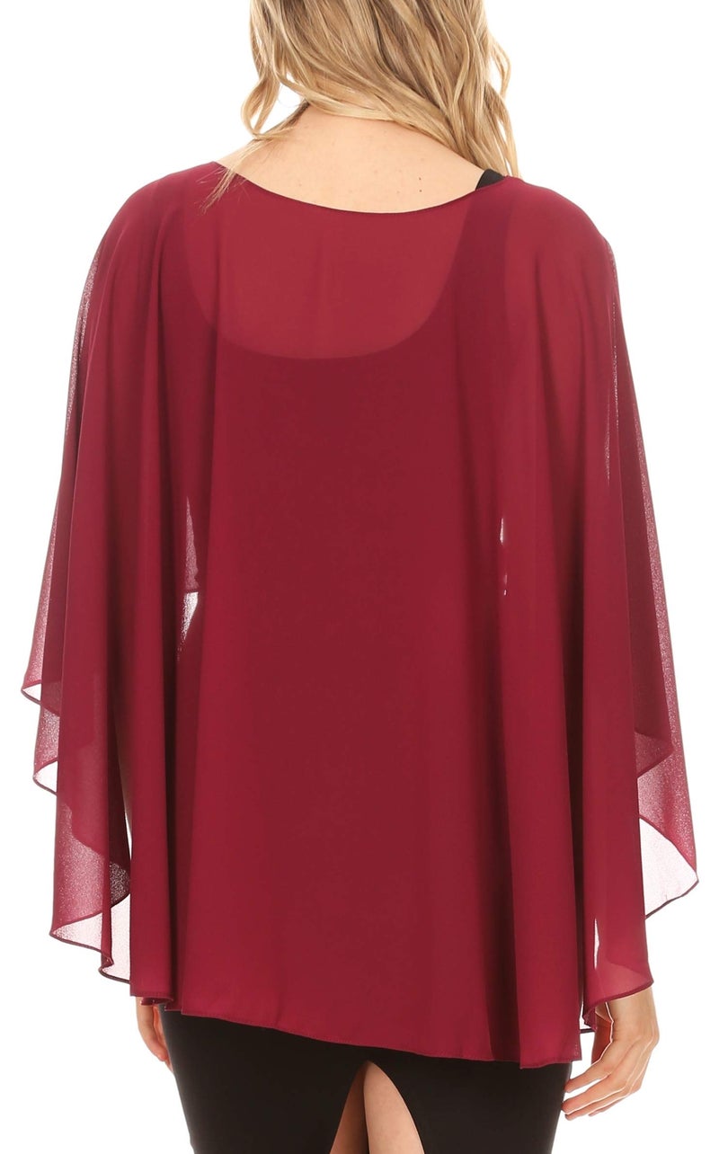 Sakkas ساكاس 1921 - كيب أنيا النسائي من الشيفون الناعم لعرائس وصديقات العروس - بورغندي - مقاس واحد - Image 2