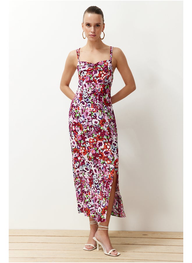 trendyol - Pink Floral A-line Viscose Strap Midi Woven Dress TWOSS24EL00628 - Image 1