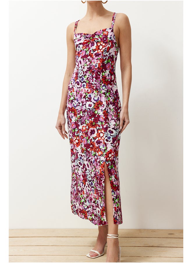trendyol - Pink Floral A-line Viscose Strap Midi Woven Dress TWOSS24EL00628 - Image 1