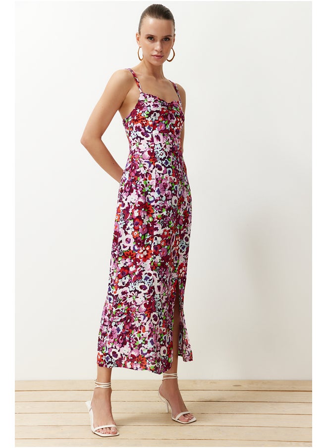 trendyol - Pink Floral A-line Viscose Strap Midi Woven Dress TWOSS24EL00628 - Image 1